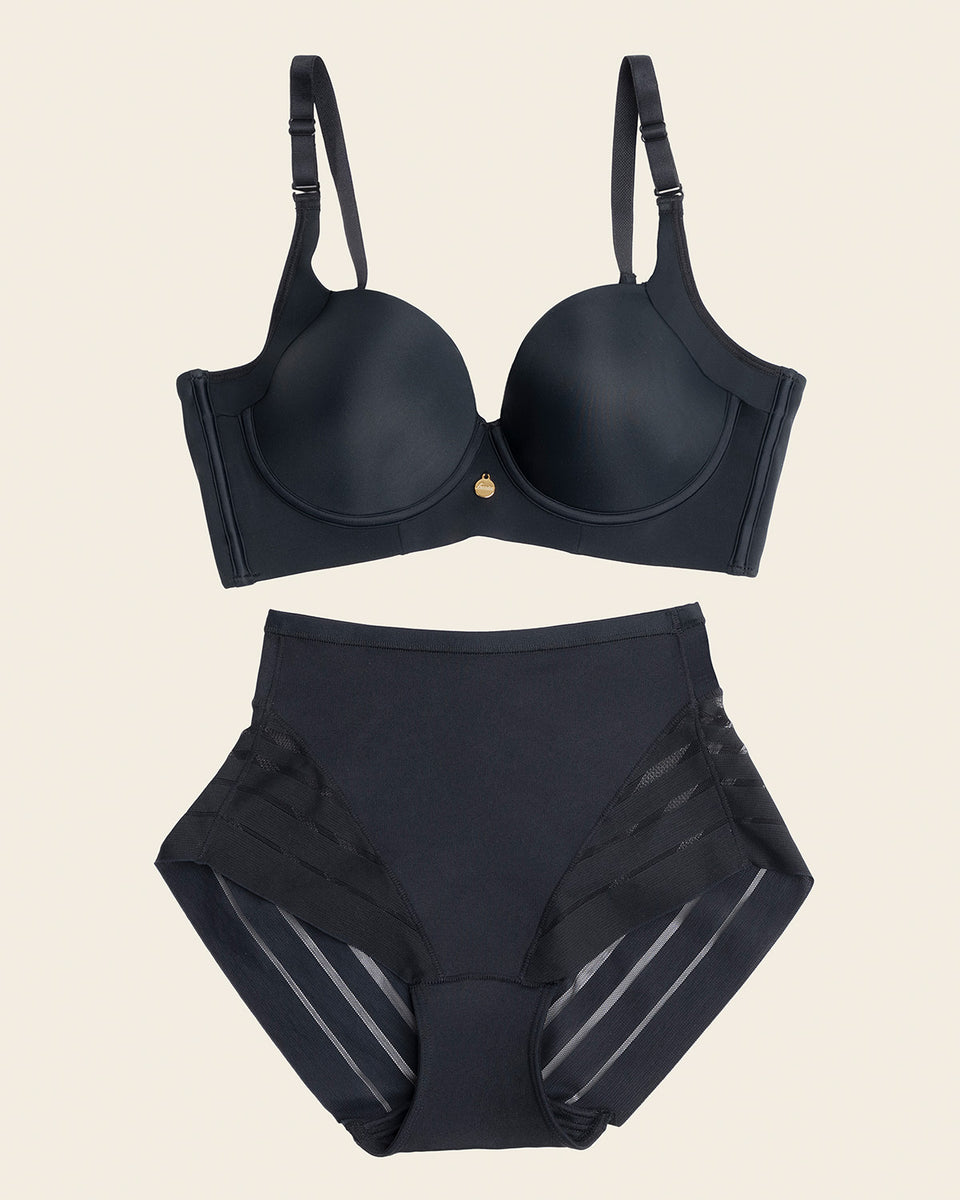 High Profile Bra + Stripe Undetectable Panty en Negro
