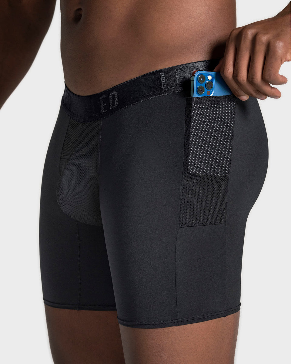 Paquete x 5 bóxers deportivos largos con bolsillo lateral en microfibra