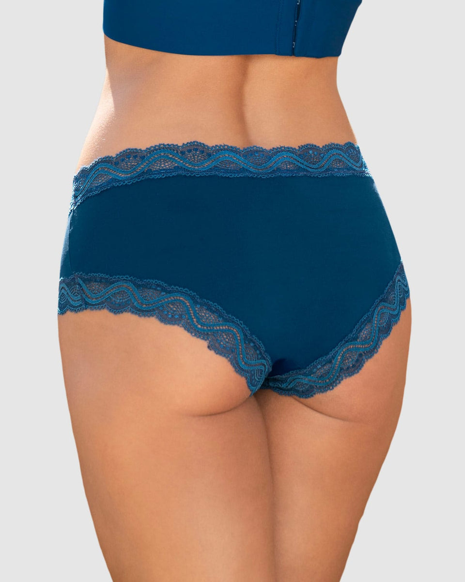 Braga hípster tiro medio en tela lisa y encaje