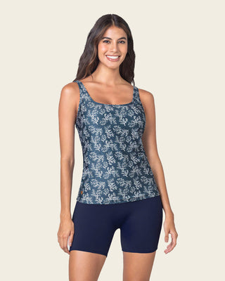 Bañador de dos piezas Camiseta y Short de compresión de abdomen#color_589-estampado-corales