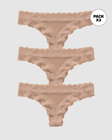 Paquete x 3 tangas tiro medio en tela lisa y encaje#color_811-durazno