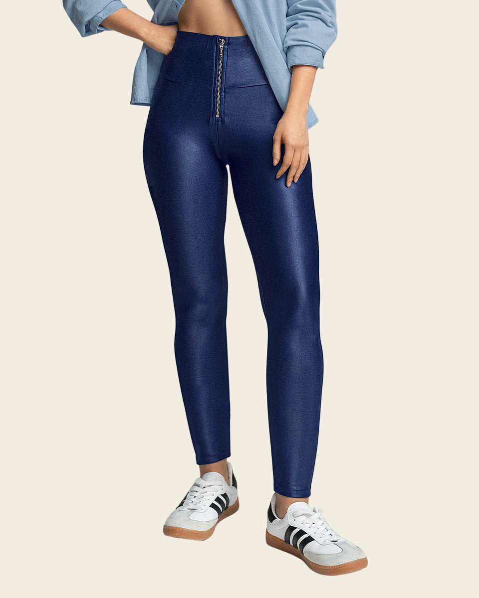 Legging con cierre de compresión en abdomen en imitación cuero