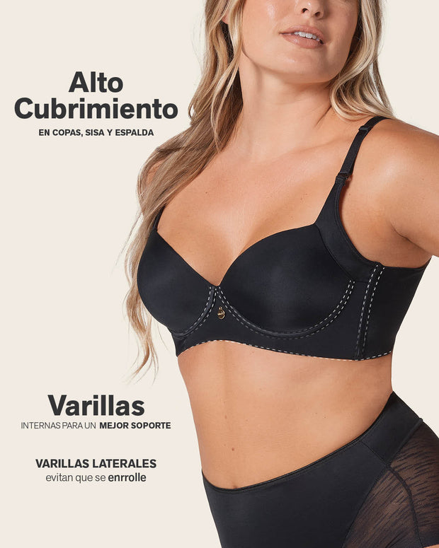 Sujetador de push up suave y cubrimiento alto en sisa y espalda Cover Bra#color_700-negro