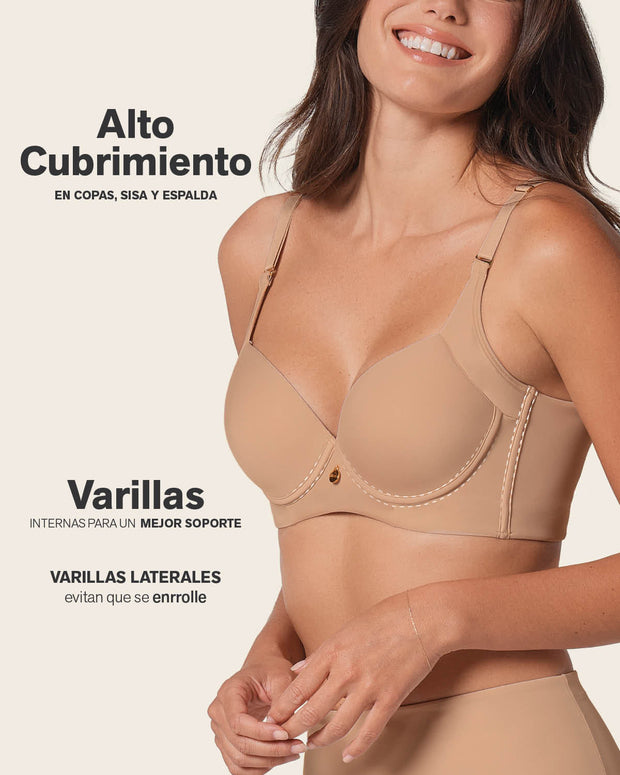 Sujetador de push up suave y cubrimiento alto en sisa y espalda Cover Bra#color_801-habano-medio