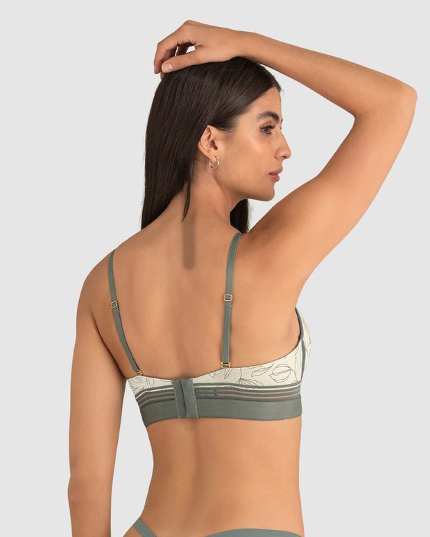 Sujetador ultracómodo sin aros ni estructuras internas#color_b95-fondo-marfil-estampado