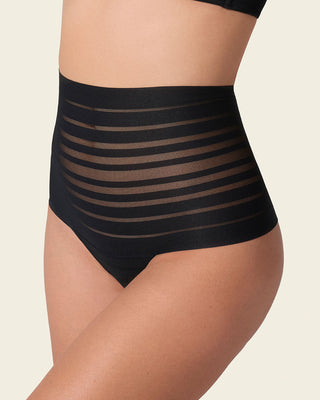 Braga alta de control suave con encaje en bandas#color_700-negro