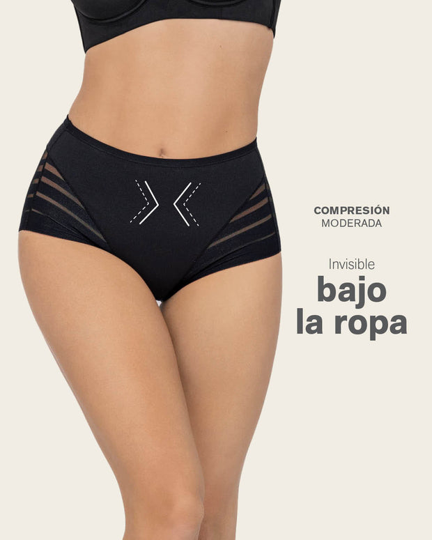 Braga faja clásica con control moderado de abdomen y bandas en tul#color_700-negro