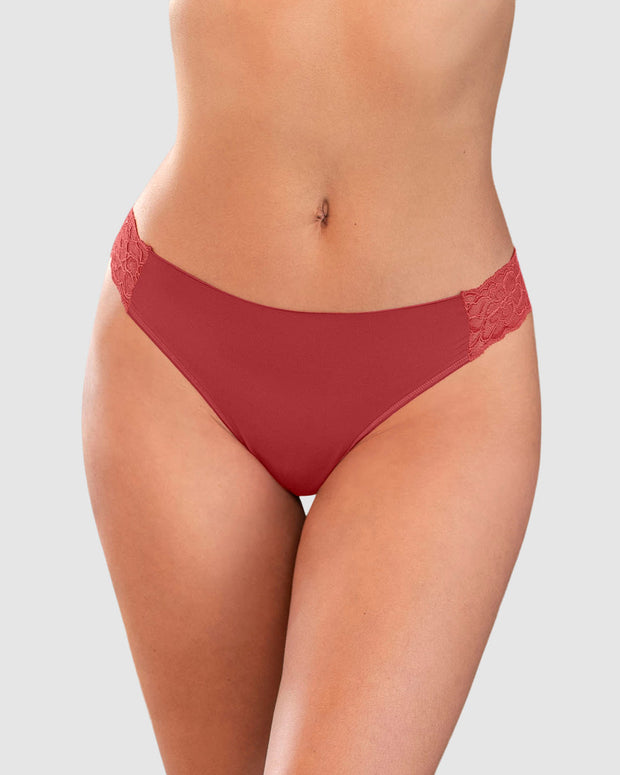 Tanga invisible con toques de encaje en cintura#color_391-rojo-coral