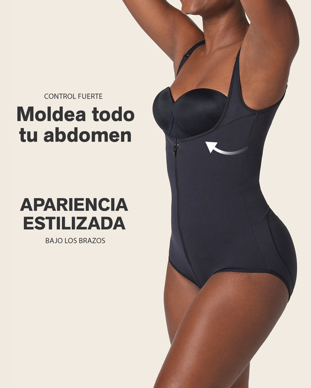 Faja body de control fuerte con cortes efecto levanta glúteos#color_700-negro