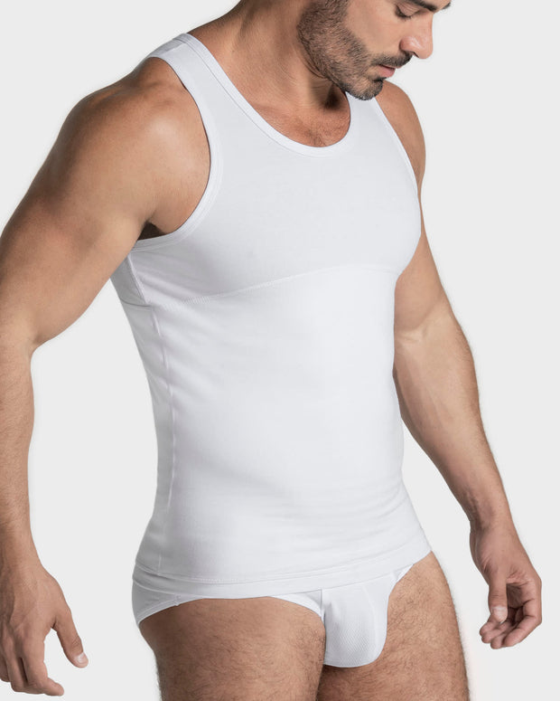 Camiseta de compresión moderada en abdomen y zona lumbar en algodón elástico#color_000-blanco