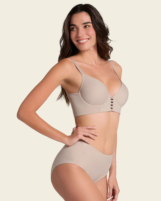 Sujetador memory bustier triangular de push-up alto y buen cubrimiento#color_802-habano-claro