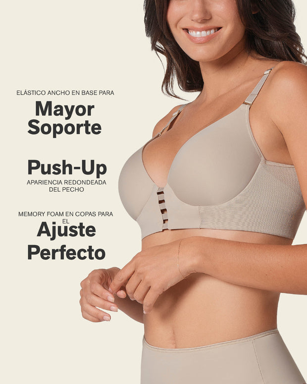 Sujetador memory bustier triangular de push-up alto y buen cubrimiento#color_802-habano-claro