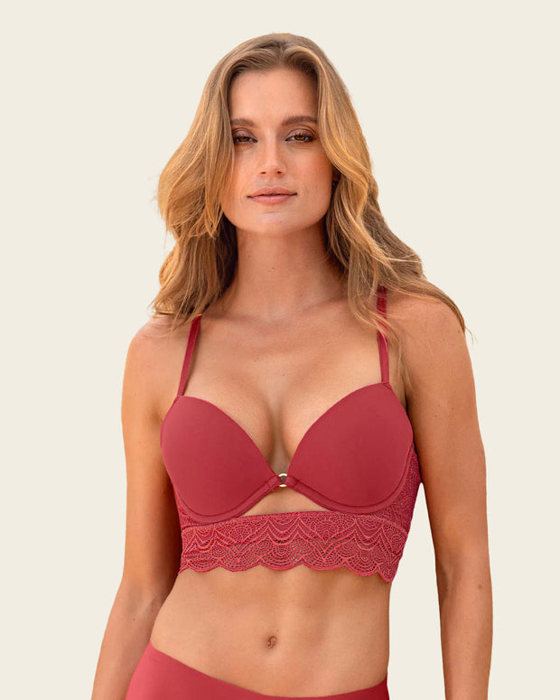 Sujetador doble push up con escote profundo en espalda sexy back#color_391-rojo-coral