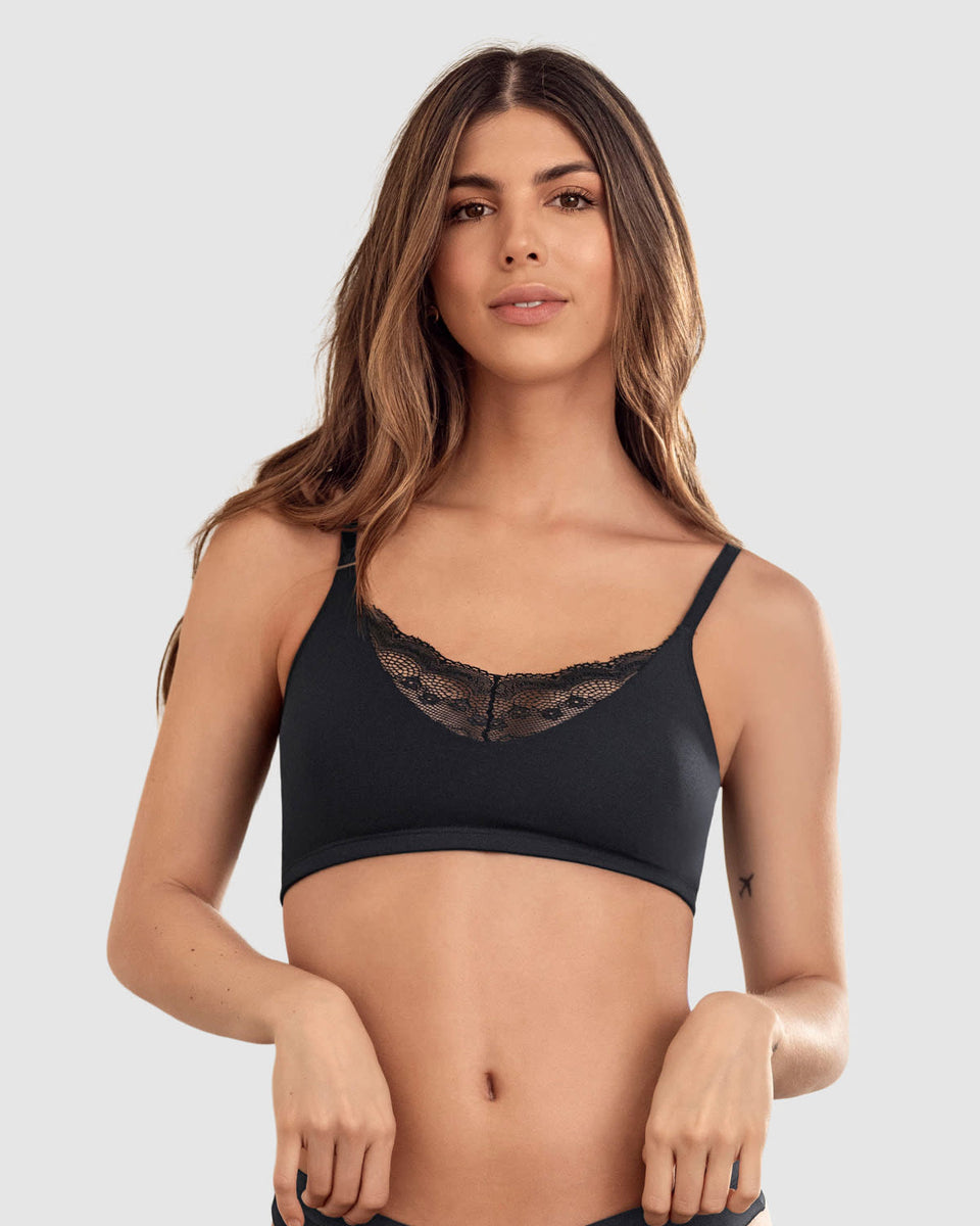 Bralette con detalles de encaje en escote y espalda