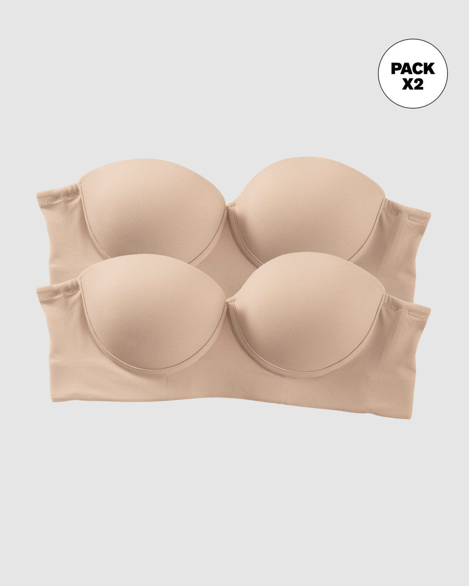 Paquete x 2 sujetadores sin tirantes Bustier 360° de perfección