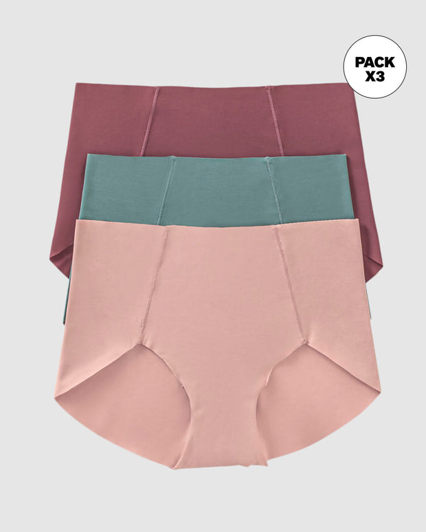 Paquete de 3 bragas en tela ultrafina#color_s28-vino-claro-verde-agua-rosado