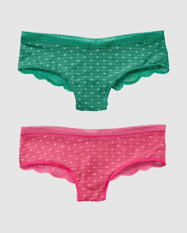 Paquete de 2 braguitas tipo culotte en encaje y blonda#color_s40-verde-rosado