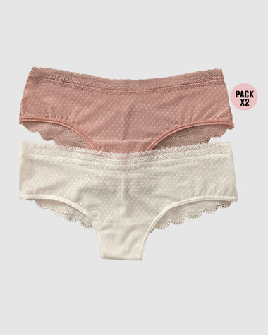 Paquete de 2 braguitas tipo culotte en encaje y blonda#color_s44-rosa-perla