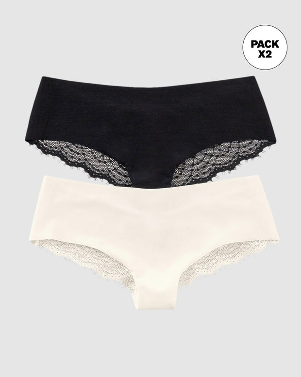 Paquete x 2 panties cacheteros descaderados con encaje#color_s39-perla-negro