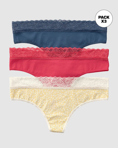 Paquete x3 tangas en algodón elástico con detalle en encaje#color_s16-fondo-amarillo-estampado-coral-azul
