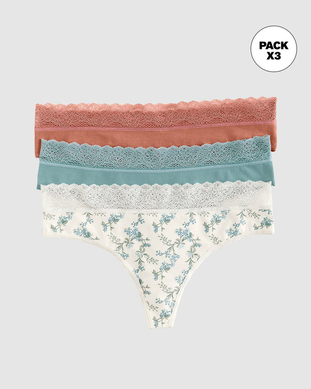 Paquete x3 tangas en algodón elástico con detalle en encaje#color_s17-estampado-verde-azul-terracota