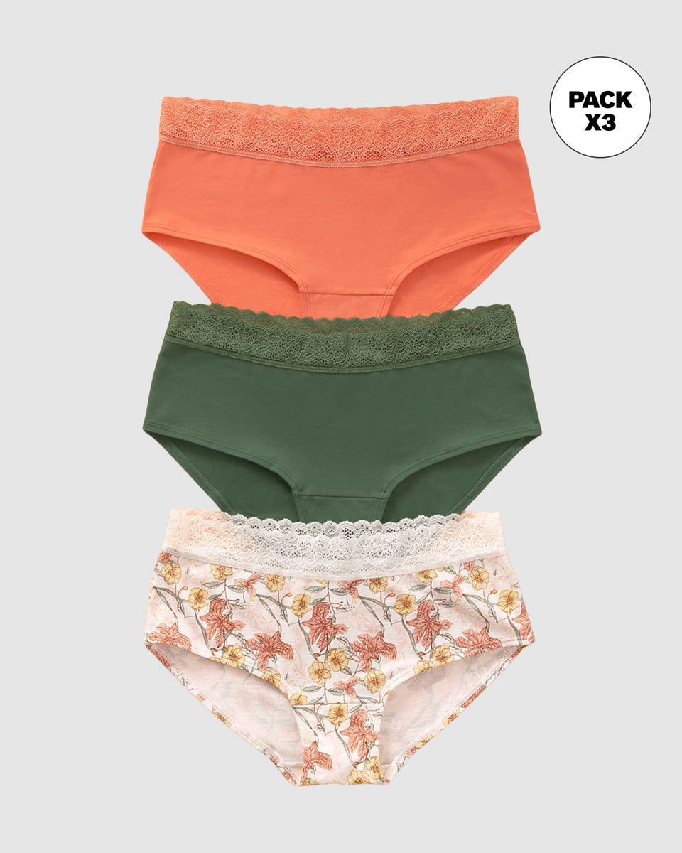 Paquete x3 braguitas estilo hipster en algodón elástico