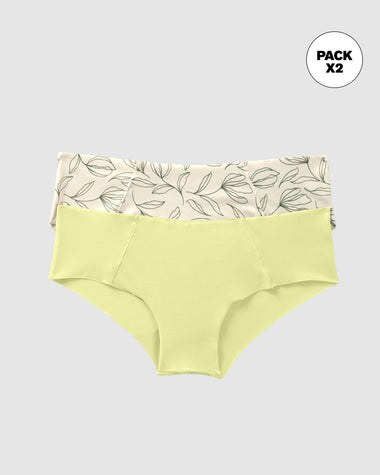 Paquete x 2 culottes invisibles ultracómodos de tiro bajo#color_s14-fondo-marfil-estampado-verde-claro