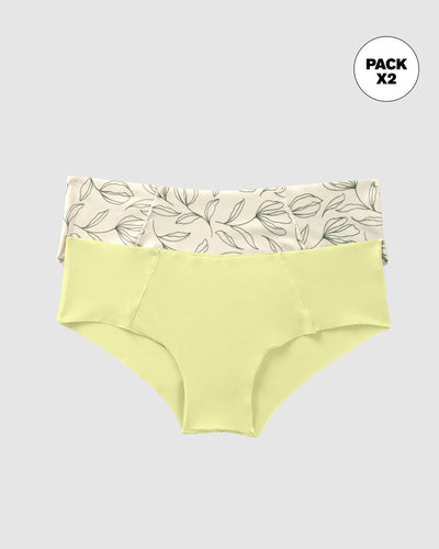 Paquete x 2 culottes invisibles ultracómodos de tiro bajo#color_s14-fondo-marfil-estampado-verde-claro