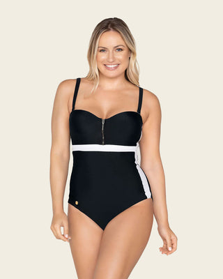 Bañador entero control suave de abdomen uso sin tirantes o convencional#color_700-negro