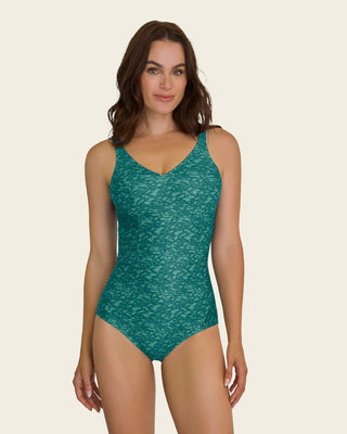 Bañador entero estampado con control suave de abdomen#color_182-estampado-piel-verde