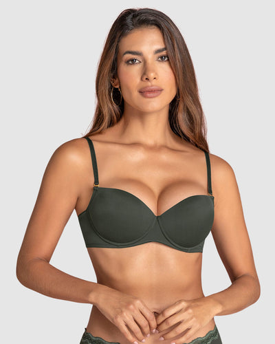 Sujetador copa lisa con aros y push up incorporado#color_249-verde-oscuro