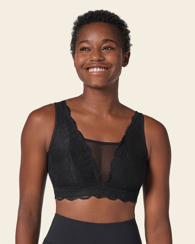 Bralette multiusos sexy siempre en encaje ideal para prótesis de mastectomía#color_700-negro