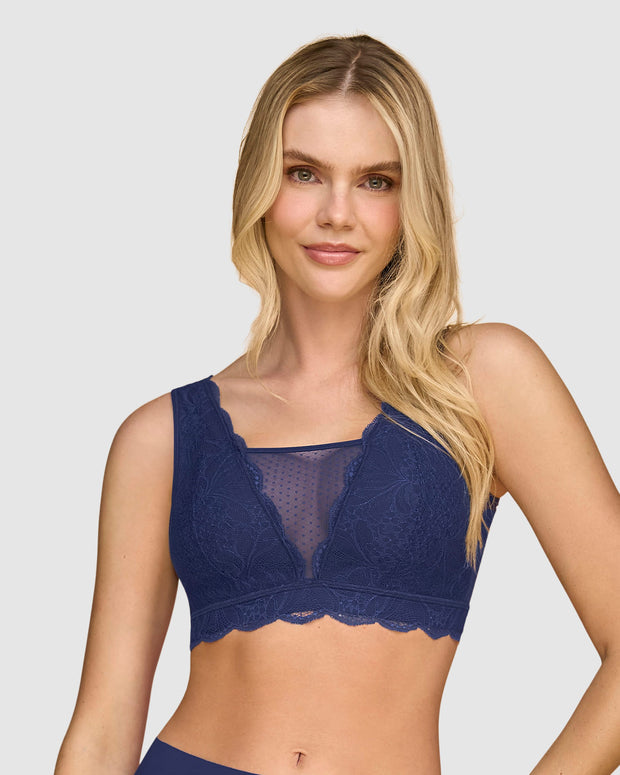 Bralette multiusos sexy siempre en encaje ideal para prótesis de mastectomía#color_536-azul-oscuro