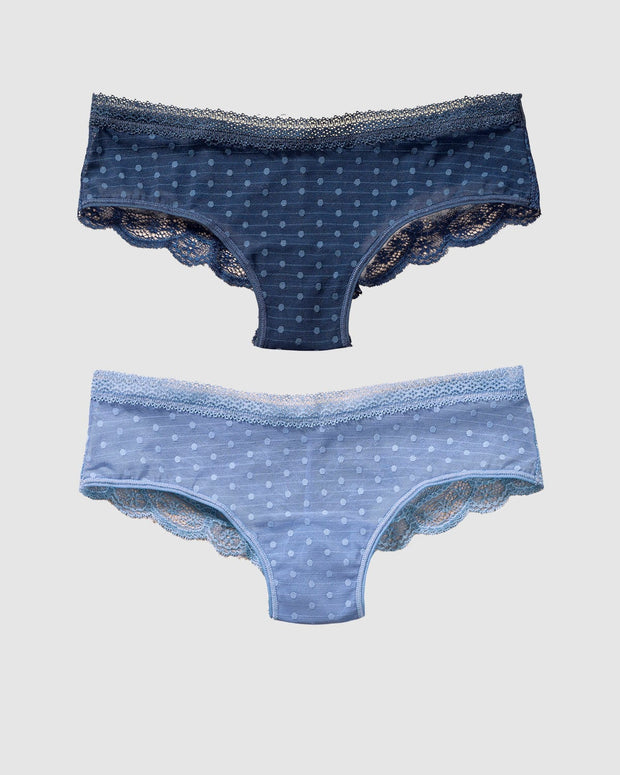 Paquete de 2 braguitas tipo culotte en encaje y blonda#color_s38-azul-medio-azul-oscuro